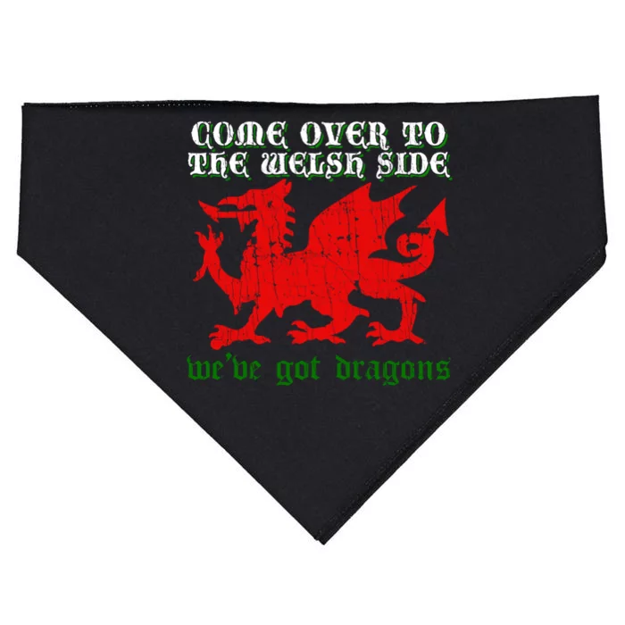 Come Over To The Welsh Side Red Dragon Flag Of Wales Rugby Cool Gift USA-Made Doggie Bandana