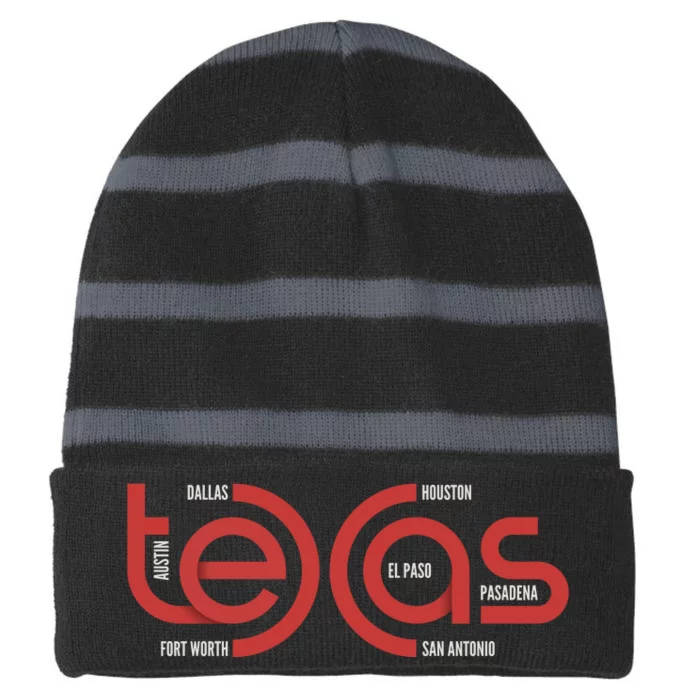 Cities Of Texas Logo Striped Beanie with Solid Band