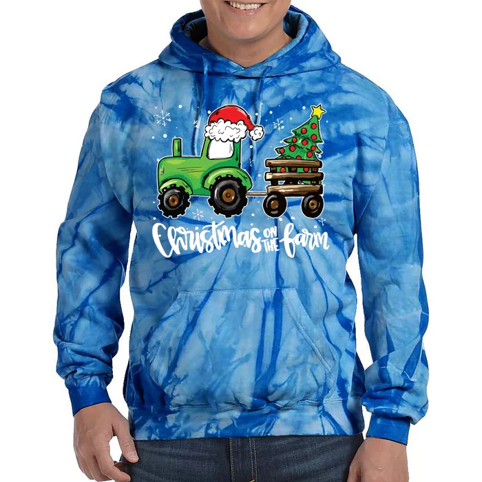 Christmas On The Farm Tractor Santa Farmer Christmas Trees Tie Dye Hoodie