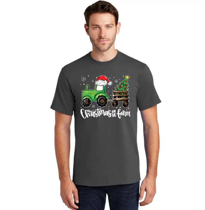 Christmas On The Farm Tractor Santa Farmer Christmas Trees Tall T-Shirt