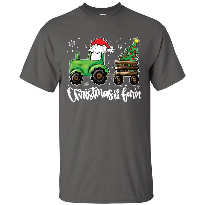 Christmas On The Farm Tractor Santa Farmer Christmas Trees Tall T-Shirt