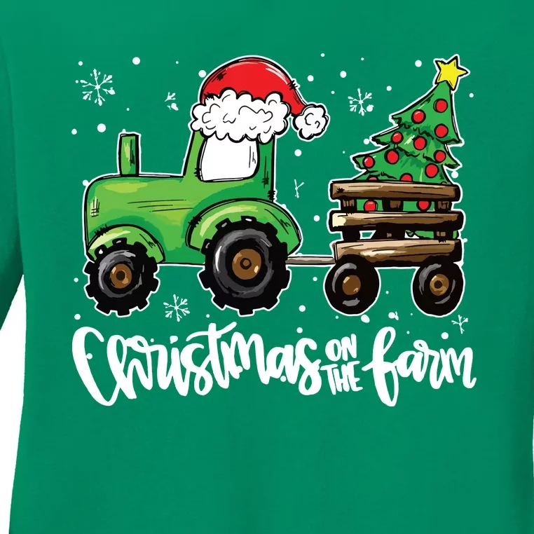 Christmas On The Farm Tractor Santa Farmer Christmas Trees Ladies Long Sleeve Shirt