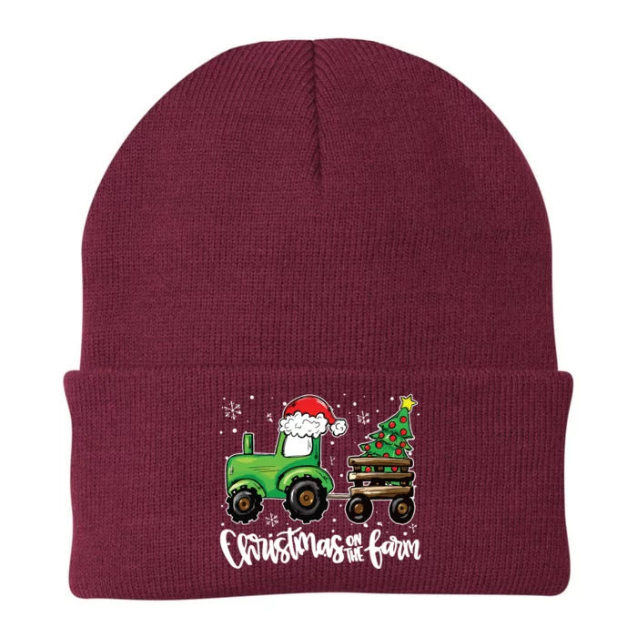 Christmas On The Farm Tractor Santa Farmer Christmas Trees Knit Cap Winter Beanie