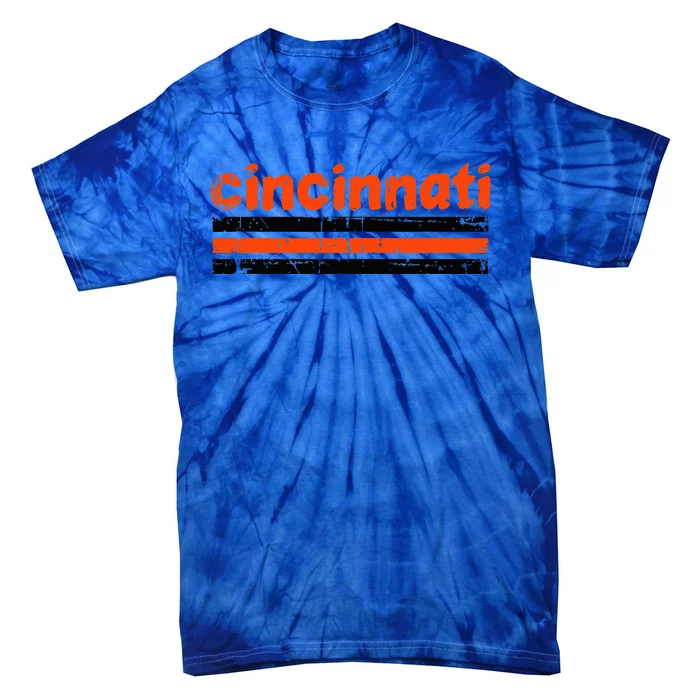 Cincinnati Ohio Three Stripe Vintage Weathered Tie-Dye T-Shirt