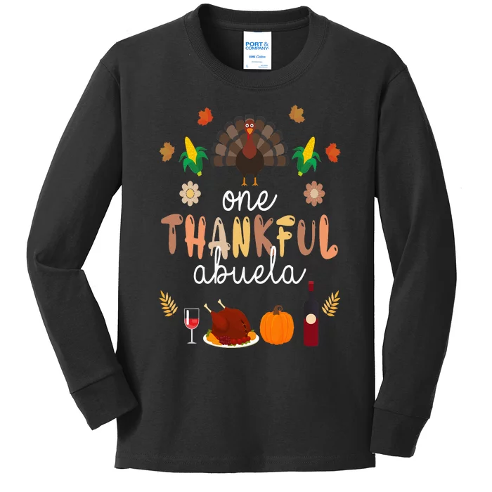 Cute One Thankful ABUELA Farmer Family Thanksgiving Kids Long Sleeve Shirt