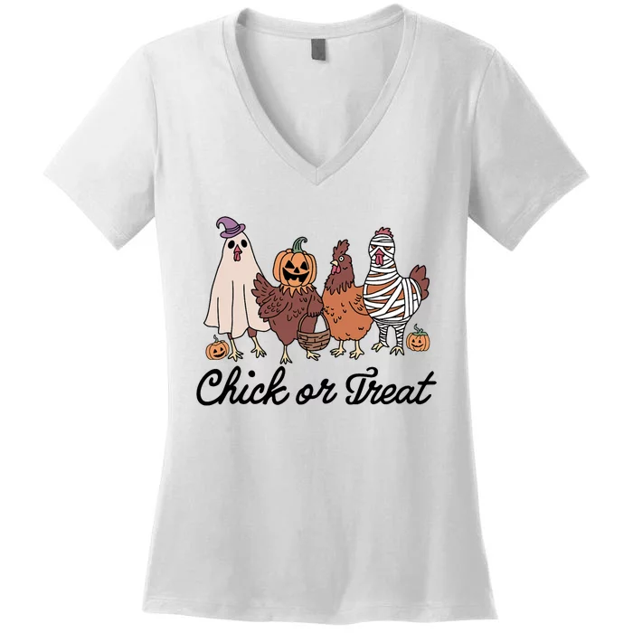 Chick Or Treat Halloween Witch Spooky Chicken Women's V-Neck T-Shirt