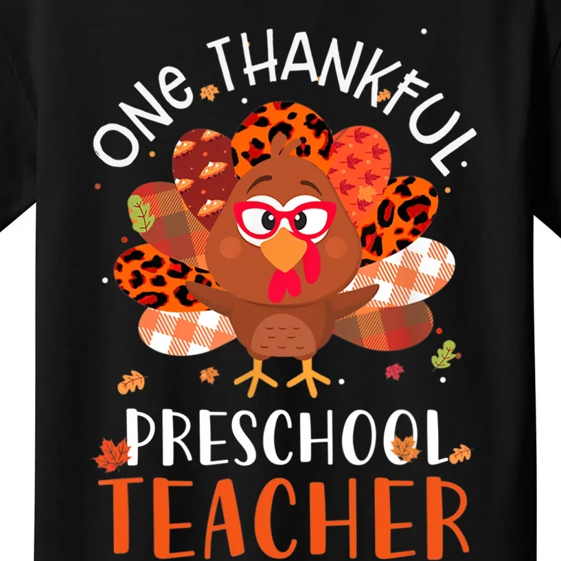 Cute One Thankful Pre School Teacher Thanksgiving Turkey Kids T-Shirt