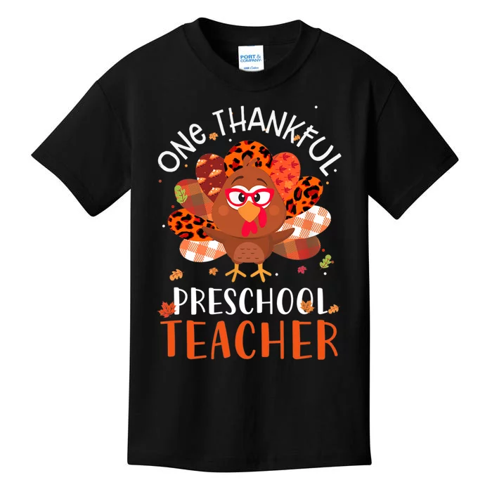 Cute One Thankful Pre School Teacher Thanksgiving Turkey Kids T-Shirt