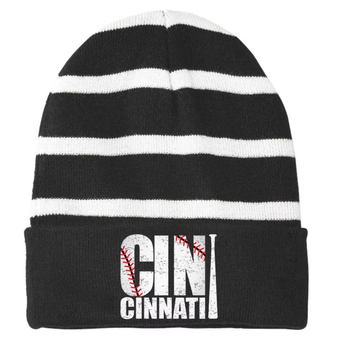 Cincinnati OH The Queens Chip City Basic Cincy Striped Beanie with Solid Band