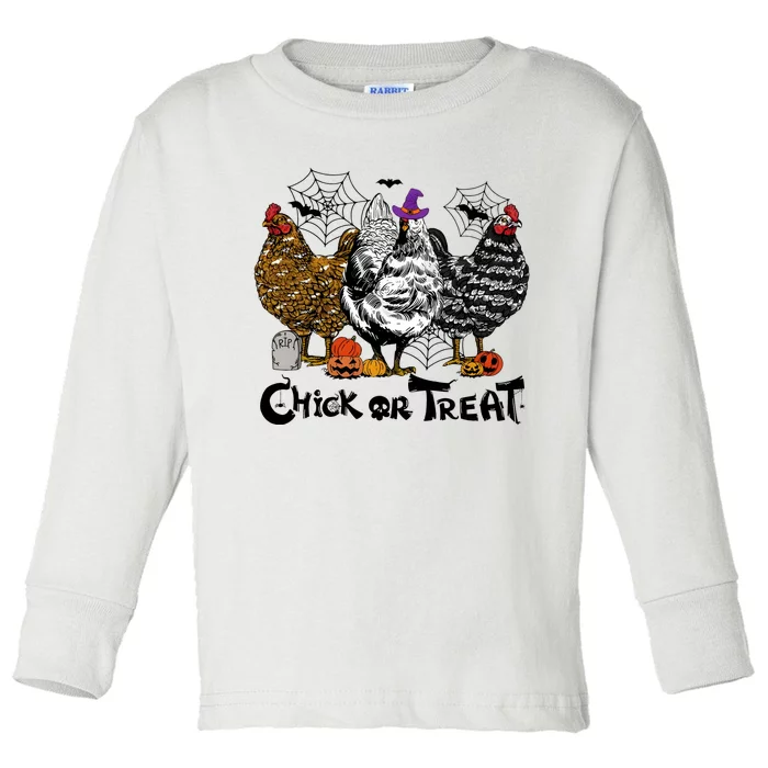 Chick Or Treat Halloween Spooky Chicken Toddler Long Sleeve Shirt