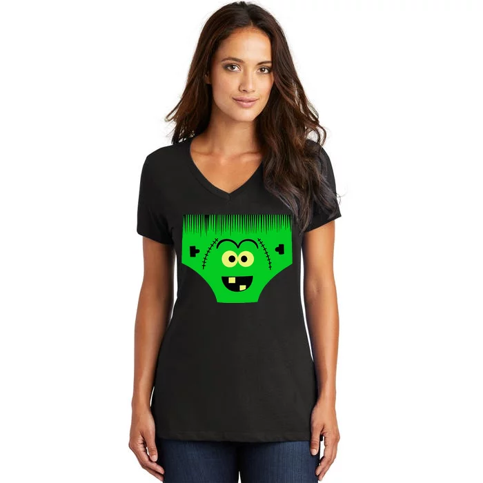 Creepy Of Underwear Face Halloween Costume Women's V-Neck T-Shirt