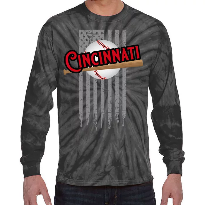 Cincinnati OH USA Flag The Queens Chip City Basic Cincy Tie-Dye Long Sleeve Shirt