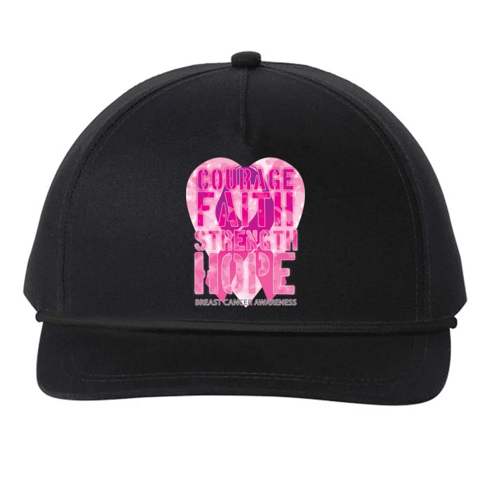 Courage Faith Strength Hope Breast Cancer Awareness Snapback Five-Panel Rope Hat