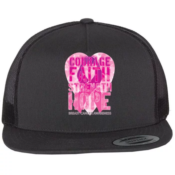 Courage Faith Strength Hope Breast Cancer Awareness Flat Bill Trucker Hat