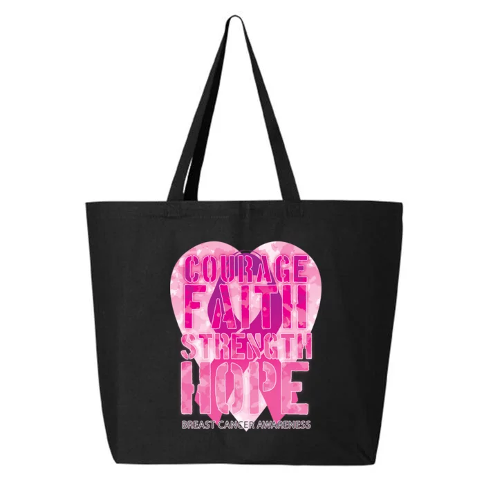 Courage Faith Strength Hope Breast Cancer Awareness 25L Jumbo Tote