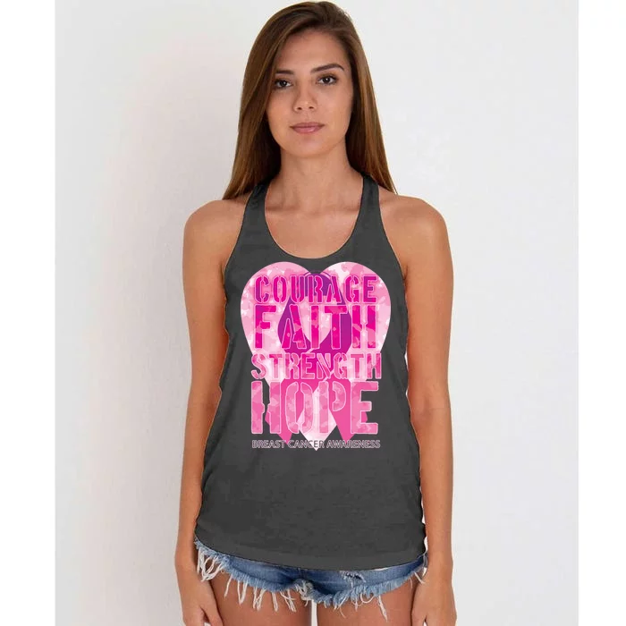 Courage Faith Strength Hope Breast Cancer Awareness Women's Knotted Racerback Tank