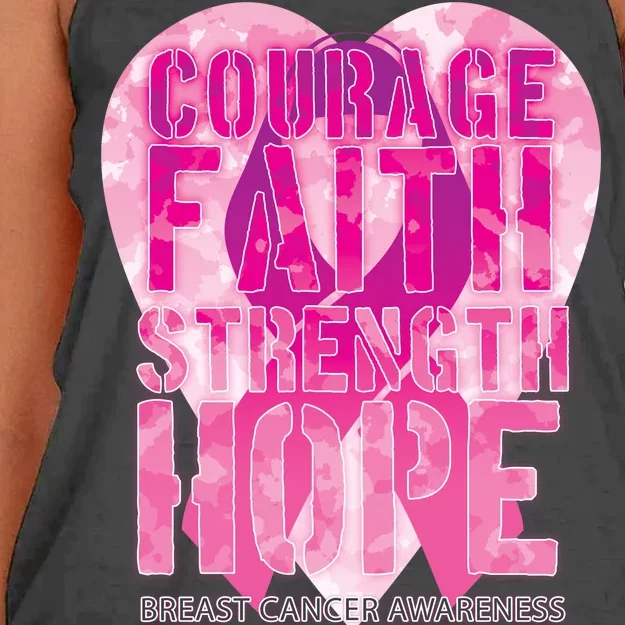 Courage Faith Strength Hope Breast Cancer Awareness Women's Knotted Racerback Tank