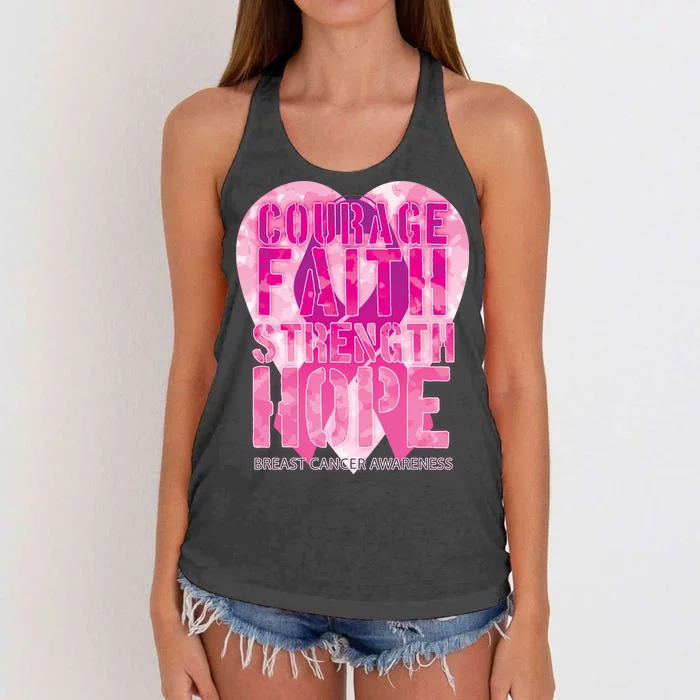 Courage Faith Strength Hope Breast Cancer Awareness Women's Knotted Racerback Tank