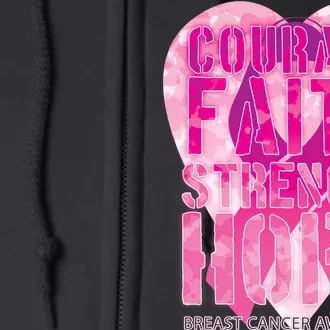 Courage Faith Strength Hope Breast Cancer Awareness Full Zip Hoodie