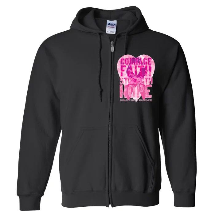 Courage Faith Strength Hope Breast Cancer Awareness Full Zip Hoodie