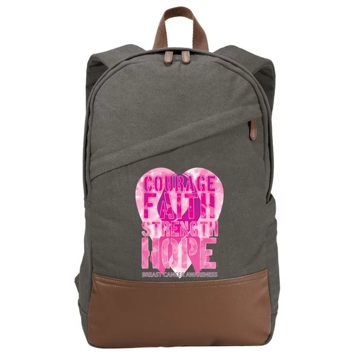 Courage Faith Strength Hope Breast Cancer Awareness Cotton Canvas Backpack