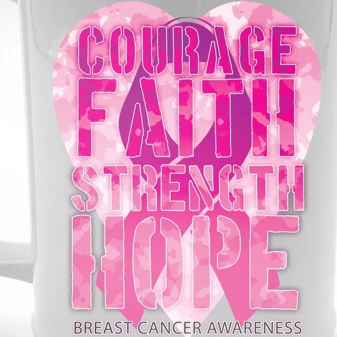 Courage Faith Strength Hope Breast Cancer Awareness Front & Back Beer Stein