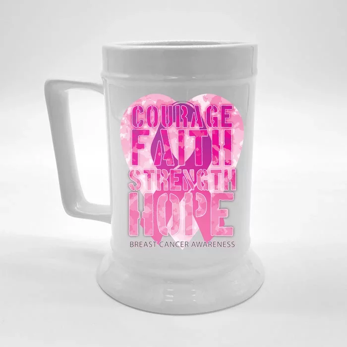 Courage Faith Strength Hope Breast Cancer Awareness Front & Back Beer Stein