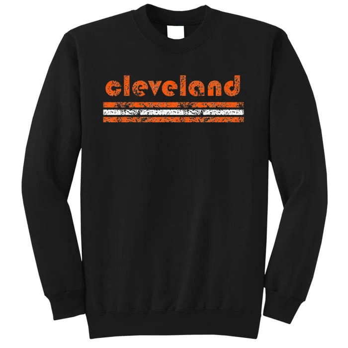 Cleveland Ohio Vintage Three Stripe Weathered Tall Sweatshirt