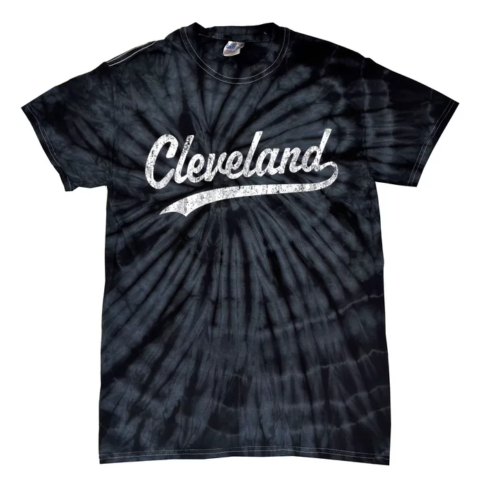 Cleveland OH Vintage Baseball Sports Script Tie-Dye T-Shirt