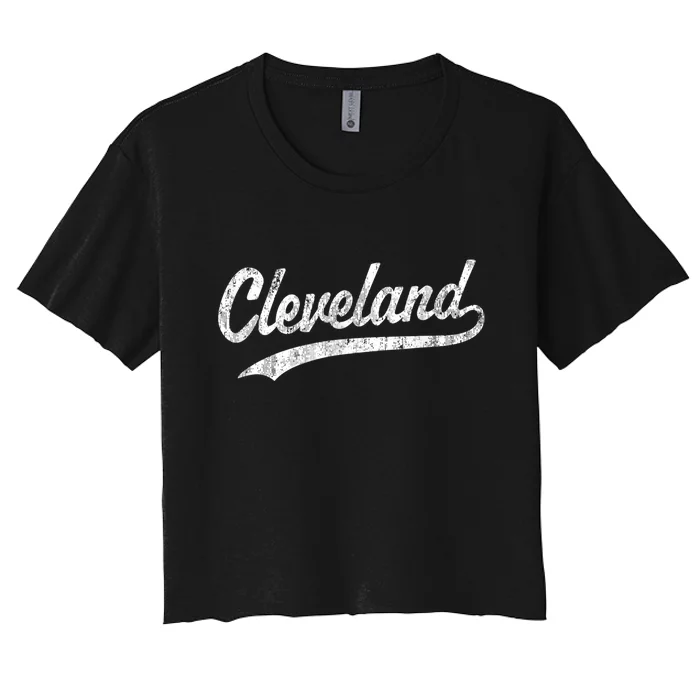 Cleveland OH Vintage Baseball Sports Script Women's Crop Top Tee