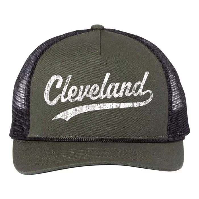 Cleveland OH Vintage Baseball Sports Script Retro Rope Trucker Hat Cap