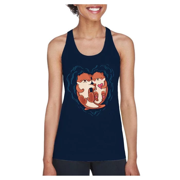 Cute Otter Valentine's Day Love Otters Holding Hands Love Women's Racerback Tank