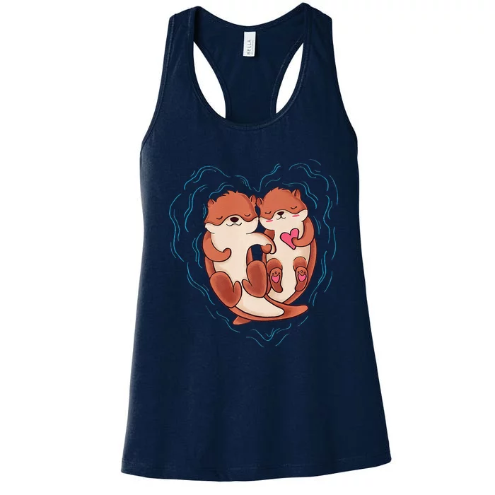 Cute Otter Valentine's Day Love Otters Holding Hands Love Women's Racerback Tank