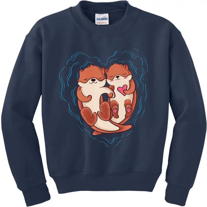 Cute Otter Valentine's Day Love Otters Holding Hands Love Kids Sweatshirt