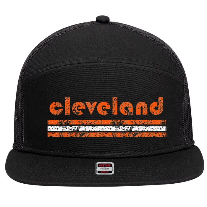 Cleveland Ohio Vintage Three Stripe Weathered 7 Panel Mesh Trucker Snapback Hat