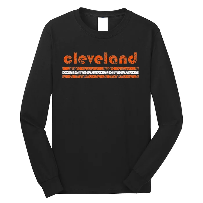 Cleveland Ohio Vintage Three Stripe Weathered Long Sleeve Shirt