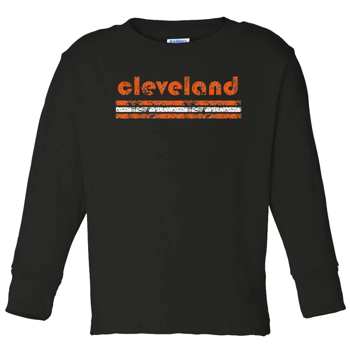 Cleveland Ohio Vintage Three Stripe Weathered Toddler Long Sleeve Shirt