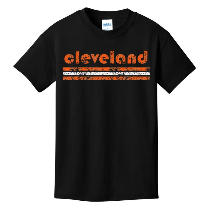 Cleveland Ohio Vintage Three Stripe Weathered Kids T-Shirt