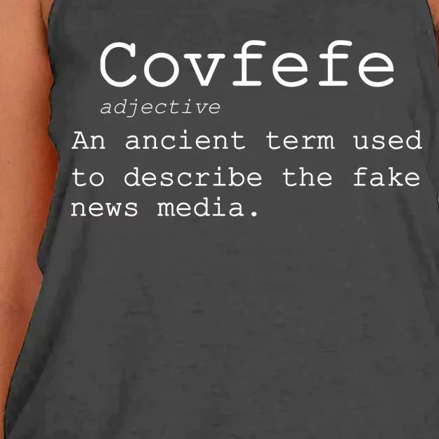 Covfefe Definition Adjective Ancient Term to DescriBe Fake News Women's Knotted Racerback Tank