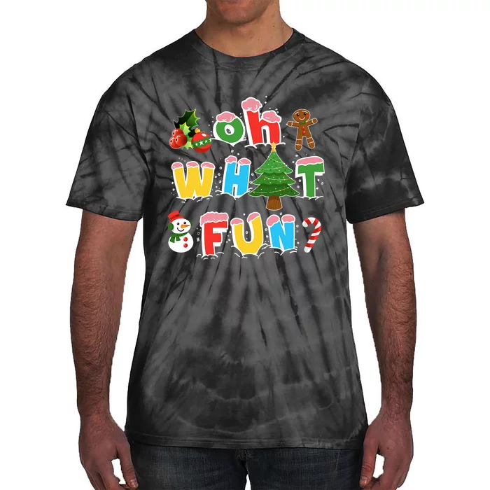 Christmas Oh What Fun Tree Xmas Pajama Holiday Party Gifts Tie-Dye T-Shirt