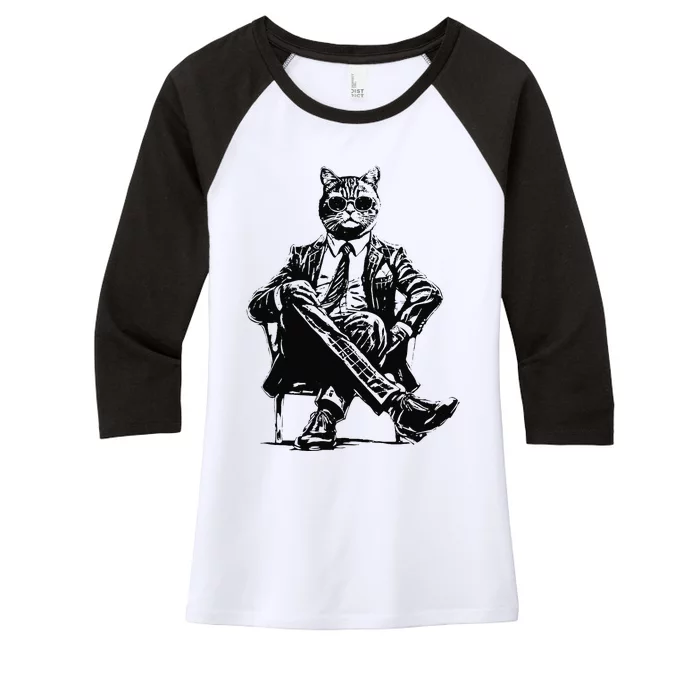 Cat of Wall Street Wo Cat Funny cat animal Women's Tri-Blend 3/4-Sleeve Raglan Shirt