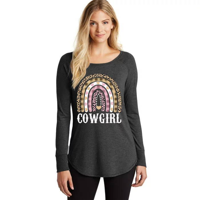 Cowgirl Outfit Women Cowboy Rainbow Leopard Western Cow Girl Women's Perfect Tri Tunic Long Sleeve Shirt