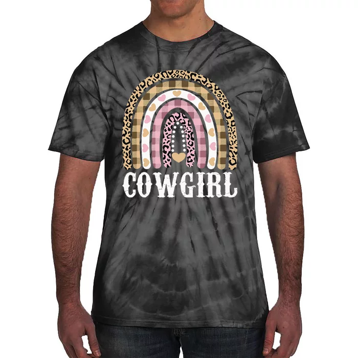 Cowgirl Outfit Women Cowboy Rainbow Leopard Western Cow Girl Tie-Dye T-Shirt