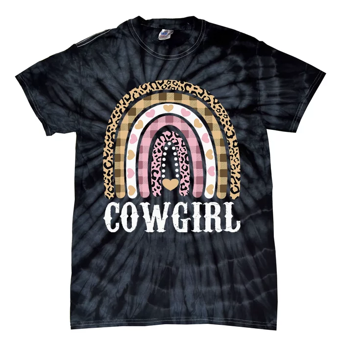 Cowgirl Outfit Women Cowboy Rainbow Leopard Western Cow Girl Tie-Dye T-Shirt