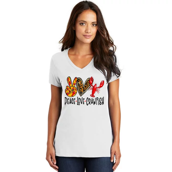 Crawfish Outfit Women Girl Craw Fish Season Leopard Love Women's V-Neck T-Shirt