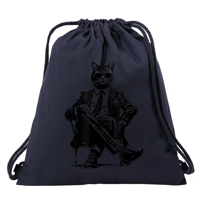 Cat Of Wall Street Funny Cat Drawstring Bag