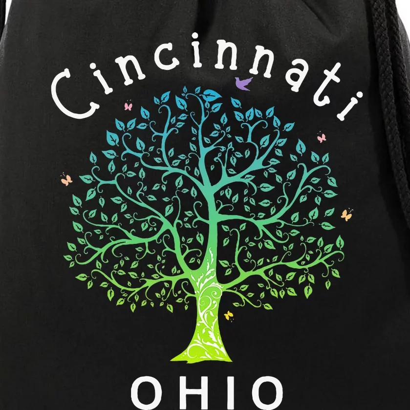 Cincinnati Ohio With Tree Love For Cincinnati Drawstring Bag