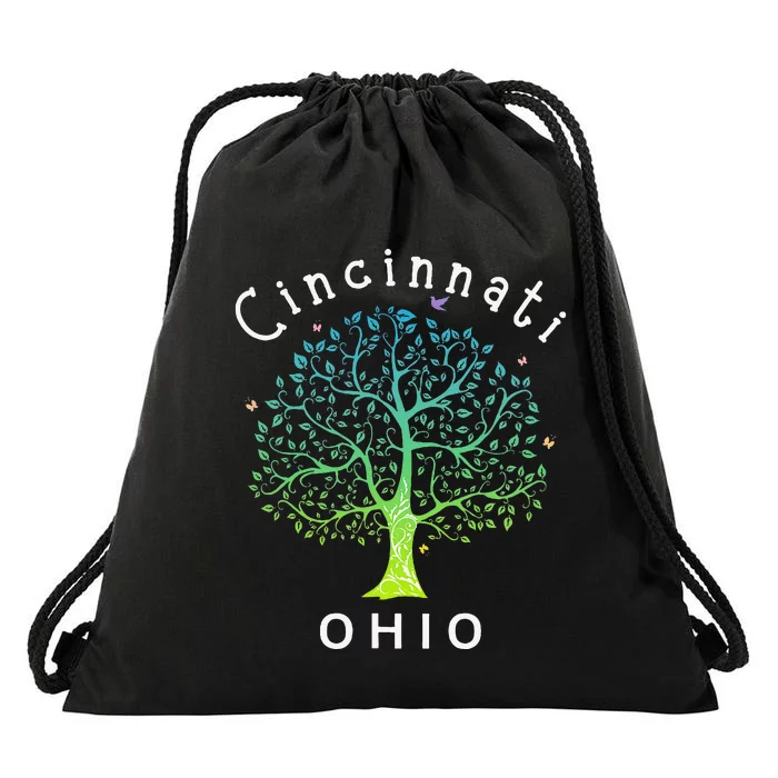 Cincinnati Ohio With Tree Love For Cincinnati Drawstring Bag