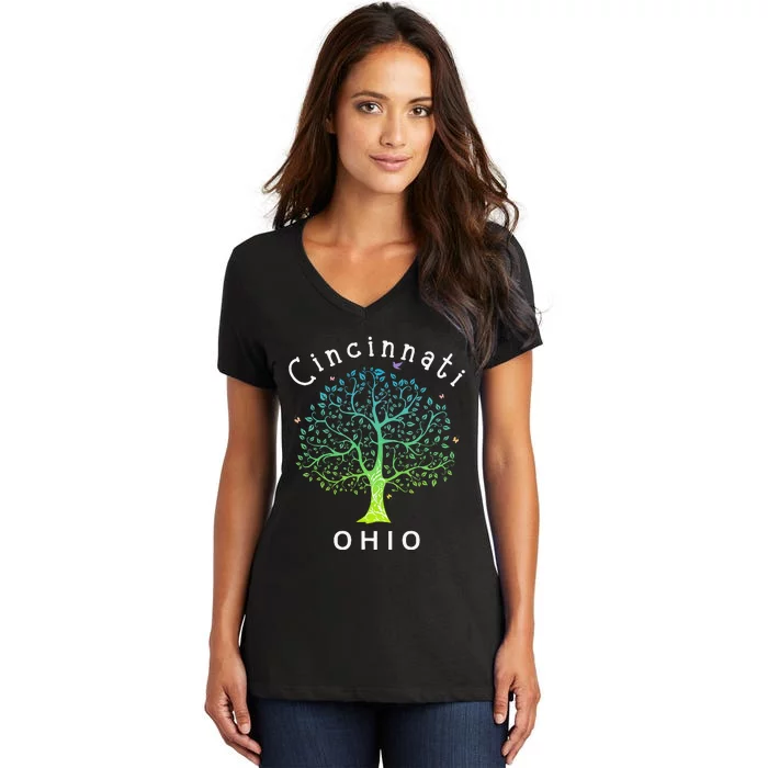 Cincinnati Ohio With Tree Love For Cincinnati Women's V-Neck T-Shirt