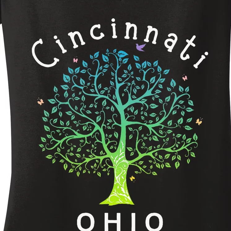 Cincinnati Ohio With Tree Love For Cincinnati Women's V-Neck T-Shirt